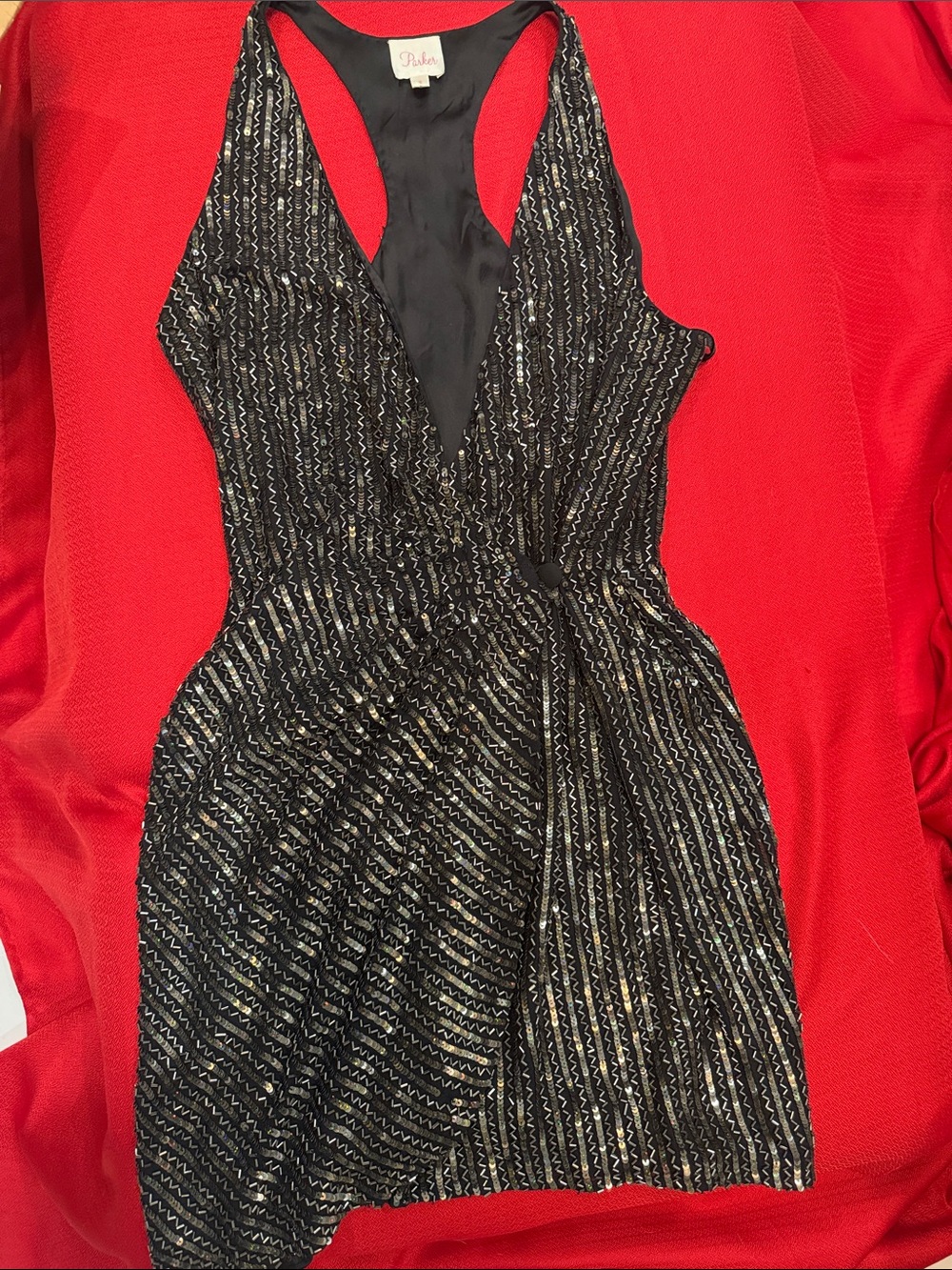 Parker Black Mini Dress with Metallic Stripes